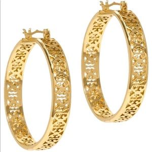 Tory Burch Jewelry - Tory Burch Kinsley gold logo hoop earrings Tory Burch Jewelry - Tory Burch Kinsley gold logo hoop earrings